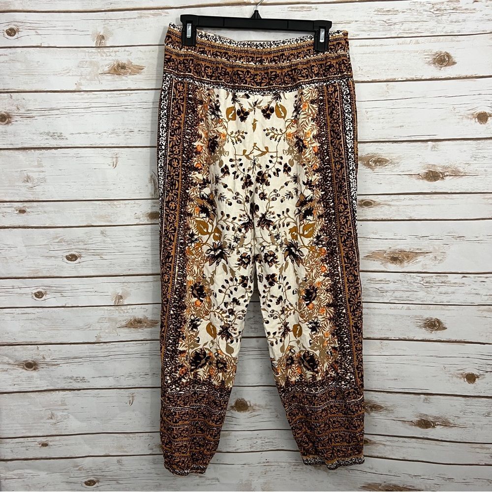 Anthropologie Brown Patterned Linen Blend Printed Jogger Pants - Picture 8 of 8